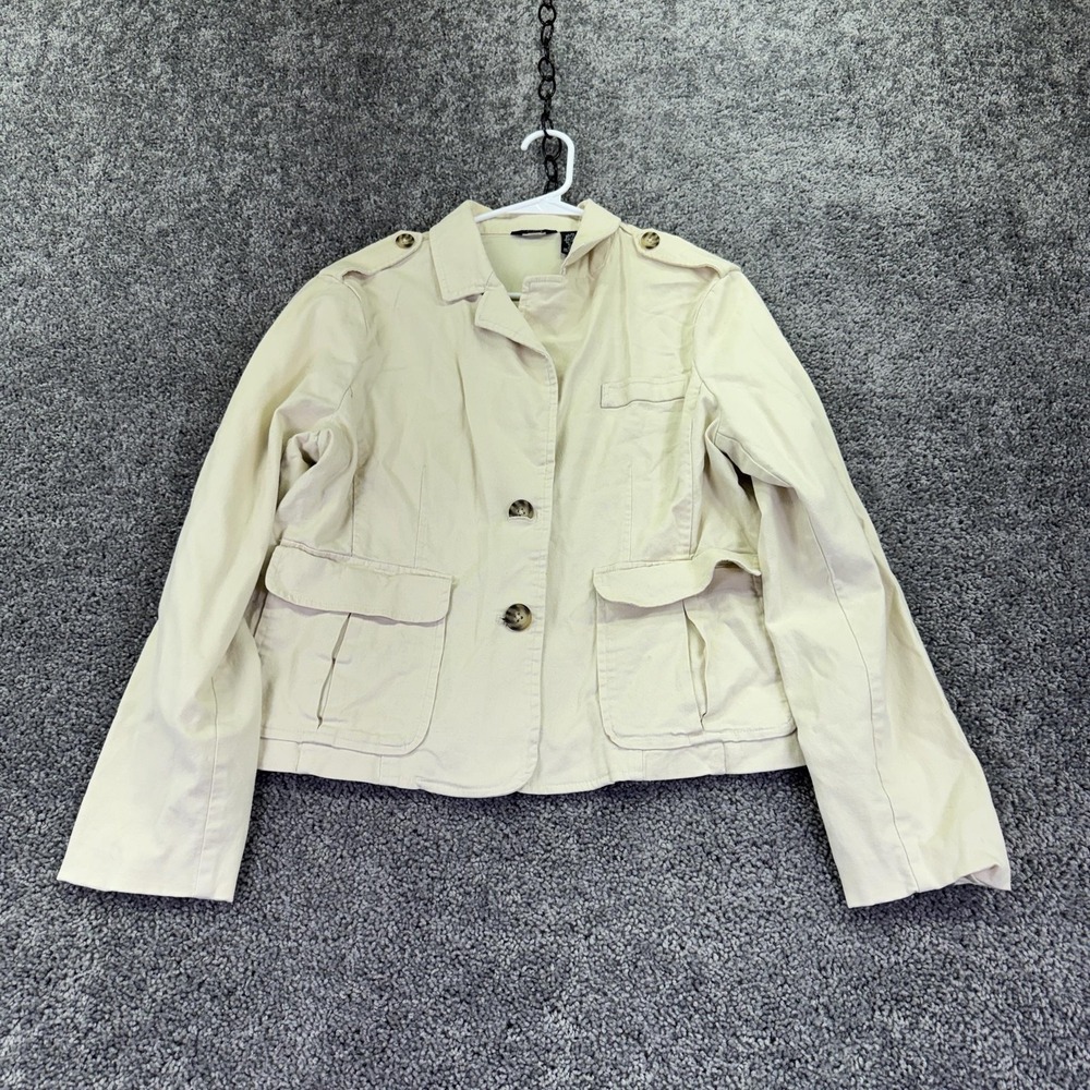 Mossimo Jacket Womens XL Beige Twill Military Button Front Pockets Casual